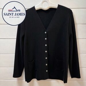 SAINT JAMES Classic Black Wool Cardigan Jacket Size M